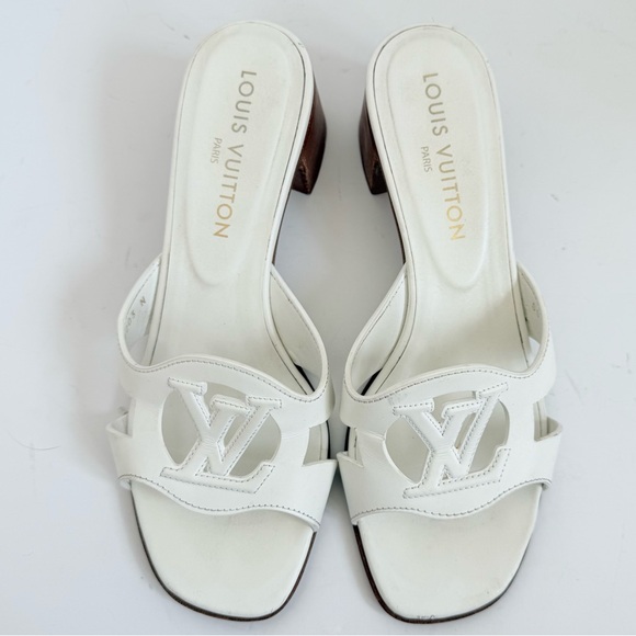 Louis Vuitton Isola LV Logo Mule Sandals White Leather Block Heel Slides EU 38.5 - Picture 2 of 11
